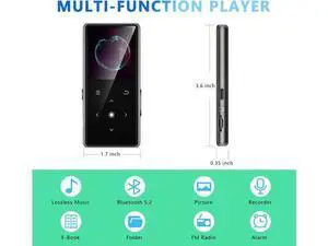 64GB MP3 Player with Bluetooth 5.2, AiMoonsa Music Player with Built-in HD Speaker, FM Radio, Voice Recorder, HiFi Sound, E-Book Function, Earphones Included 64GB MP3 Player with Bluetooth 5.2, AiMoonsa Music Player with Built-in HD Speaker, FM Radio, Voice Recorder, HiFi Sound, E-Book Function, Earphones Included