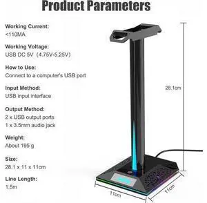 RGB Gaming Headphone Stand - Headset Stand with 3.5mm AUX and 2 USB Ports, Headset Holder Hanger for Game Accessories RGB Gaming Headphone Stand - Headset Stand with 3.5mm AUX and 2 USB Ports, Headset Holder Hanger for Game Accessories