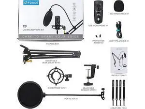 USB Streaming Microphone Kit, FDUCE Professional 192Khz/24bit Studio Mic with Arm Stand Advanced Chipset, PC Microphone for Singing, Gaming, Podcast, Zoom, Online-Teaching, YouTube, X9 USB Streaming Microphone Kit, FDUCE Professional 192Khz/24bit Studio Mic with Arm Stand Advanced Chipset, PC Microphone for Singing, Gaming, Podcast, Zoom, Online-Teaching, YouTube, X9