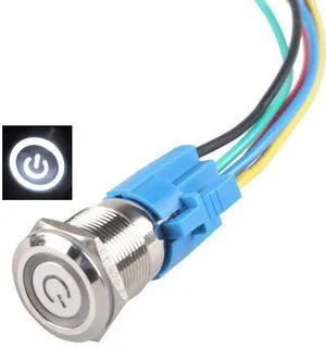 Latching Pushbutton Switch 16mm 5/8" 12V-24V 5A Power Angel Eye LED Light Metal Latching Pushbutton Switch 16mm 5/8" 12V-24V 5A Power Angel Eye LED Light Metal