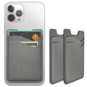 Leather Phone Card Holder - Stick On Wallet, Compatible with & , 2-Pack Grey Leather Phone Card Holder - Stick On Wallet, Compatible with & , 2-Pack Grey