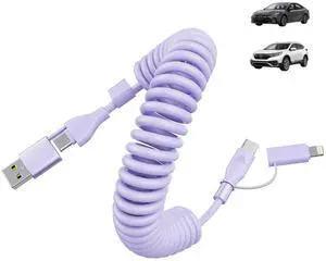 Carplay 4-in-1 Coiled USBA/Type C to USB-C/Lightning Multi Charge Cable for Carplay& Android Auto,60W Fast Charge&Data Sync Car Charger Cord for 15/14/13/12,,Android-Purple Carplay 4-in-1 Coiled USBA/Type C to USB-C/Lightning Multi Charge Cable for Carplay& Android Auto,60W Fast Charge&Data Sync Car Charger Cord for 15/14/13/12,,Android-Purple