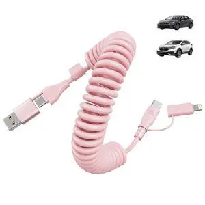 Carplay 4-in-1 Coiled USBA/Type C to USB-C/Lightning Multi Charge Cable for Carplay& Android Auto,60W Fast Charge&Data Sync Car Charger Cord for 15/14/13/12,,Android-Pink Carplay 4-in-1 Coiled USBA/Type C to USB-C/Lightning Multi Charge Cable for Carplay& Android Auto,60W Fast Charge&Data Sync Car Charger Cord for 15/14/13/12,,Android-Pink