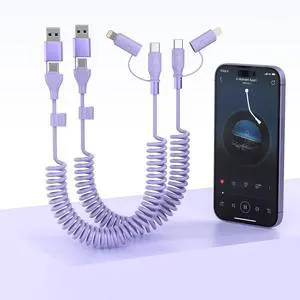 2 Pack Carplay Coiled Multi 4-in-1 USBA/Type C to USB-C/Lightning Cable for Carplay& Android Auto,Purple 60W Fast Charge & Data Sync Car Charger Cord for 15/14/13/12,,Android-MFi 2 Pack Carplay Coiled Multi 4-in-1 USBA/Type C to USB-C/Lightning Cable for Carplay& Android Auto,Purple 60W Fast Charge & Data Sync Car Charger Cord for 15/14/13/12,,Android-MFi
