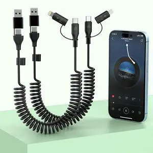 2Pack CarPlay Coiled Multi 4-in-1 USB A/Type C to USB-C/Lightning Cable for Car,60W Fast Charge &Data Sync 4Ft Short Charger Cord for 14/13/12/11 SE/Xr/ Pro,Android,MFi-Black 2Pack CarPlay Coiled Multi 4-in-1 USB A/Type C to USB-C/Lightning Cable for Car,60W Fast Charge &Data Sync 4Ft Short Charger Cord for 14/13/12/11 SE/Xr/ Pro,Android,MFi-Black