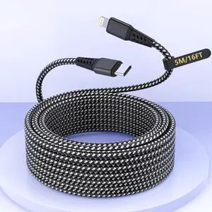 16FT/5M Extra Long USB C to Lightning Charger Cable for , MFi Certified Charger Cord, Fast Charging Nylon Braided Sync Data Charge Cord for 14 Pro Max/14/13Pro/12/11/X/XS/XR/8/7/ 16FT/5M Extra Long USB C to Lightning Charger Cable for , MFi Certified Charger Cord, Fast Charging Nylon Braided Sync Data Charge Cord for 14 Pro Max/14/13Pro/12/11/X/XS/XR/8/7/