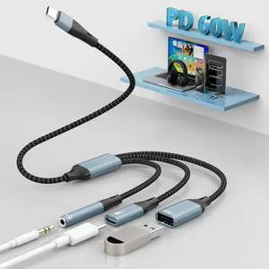 3-in-1 USB C to 3.5mm Headphone and USB C Charger Adapter,Type-C to USB OTG Adapter with USB+USBC Charging+3.5mm Headphone Port,USBC Splitter for 17/16/15//USB Flash Drive/Keyboard/Mouse 3-in-1 USB C to 3.5mm Headphone and USB C Charger Adapter,Type-C to USB OTG Adapter with USB+USBC Charging+3.5mm Headphone Port,USBC Splitter for 17/16/15//USB Flash Drive/Keyboard/Mouse