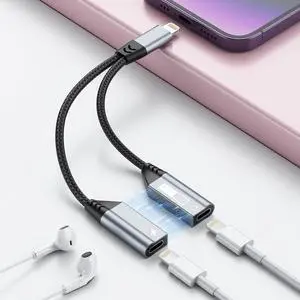 Magnetic 2-in-1 to Dual Lightning Audio Jack Headphone and Charger Cable Splitter,Earphone Converter Adapter Support Music+Charge+HiFi+Mic for 14 Pro/14 13 12, MFi Certified Magnetic 2-in-1 to Dual Lightning Audio Jack Headphone and Charger Cable Splitter,Earphone Converter Adapter Support Music+Charge+HiFi+Mic for 14 Pro/14 13 12, MFi Certified