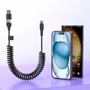CarPlay Multi Coiled 3-in-1 USBA/Type C to USB-C Short Car Cable Combo for 16 15 Pro Max Plus,4FT Fast Charge & Data Sync Charger Cord for , Pro,,Pixel,,Android Auto CarPlay Multi Coiled 3-in-1 USBA/Type C to USB-C Short Car Cable Combo for 16 15 Pro Max Plus,4FT Fast Charge & Data Sync Charger Cord for , Pro,,Pixel,,Android Auto