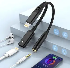 2-in-1 Lightning to 3.5mm Jack Headphone and Charger Cable Adapter,Earphones Converter Splitter Support Music+Charge+HiFi+Mic+Control for 14 Pro Max/14 13 12 11 MFi Certified 2-in-1 Lightning to 3.5mm Jack Headphone and Charger Cable Adapter,Earphones Converter Splitter Support Music+Charge+HiFi+Mic+Control for 14 Pro Max/14 13 12 11 MFi Certified