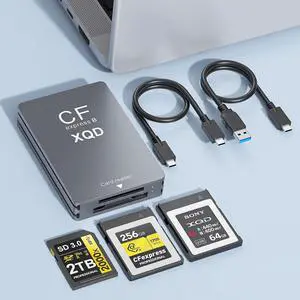 CFexpress Type B/XQD/SD Card Reader with USBC to USBC-A/C Cable, USB 3.2 Gen 2 10Gbps CFexpress Type B Card Reader with Dual Slot for G/M Series/Lexar/CF Express,Android/Windows/Mac OS/Linux CFexpress Type B/XQD/SD Card Reader with USBC to USBC-A/C Cable, USB 3.2 Gen 2 10Gbps CFexpress Type B Card Reader with Dual Slot for G/M Series/Lexar/CF Express,Android/Windows/Mac OS/Linux