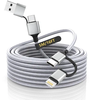 16FT/5M Multi 4 in 1 USB C Cable Lightning Charging Cable,60W Fast Charger & Data Transfer, Charger Cord with Lightning/Type C/USB A for 16/15/14,MacBook,, 16FT/5M Multi 4 in 1 USB C Cable Lightning Charging Cable,60W Fast Charger & Data Transfer, Charger Cord with Lightning/Type C/USB A for 16/15/14,MacBook,,