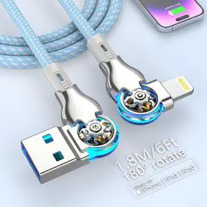 Bidirectional 90 Degree Charging Cable, 6FT 180°Rotating Left & Right Angle Lightning Charger Cable, High Speed Data Sync Charging Cord for 14/13/12/11/Pro/MAX/XR/XS/8/7/Plus/6S Bidirectional 90 Degree Charging Cable, 6FT 180°Rotating Left & Right Angle Lightning Charger Cable, High Speed Data Sync Charging Cord for 14/13/12/11/Pro/MAX/XR/XS/8/7/Plus/6S