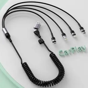 Multi 6-in-1 USB A/C Universal Coiled Charging Cable for CarPlay,Lightning*2+Type C+Micro USB Long Phone Charger Cord Connector Adapter for Android// 14 13///1.8M/6FT Multi 6-in-1 USB A/C Universal Coiled Charging Cable for CarPlay,Lightning*2+Type C+Micro USB Long Phone Charger Cord Connector Adapter for Android// 14 13///1.8M/6FT