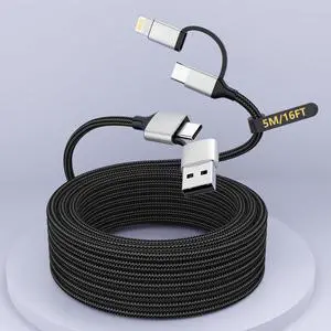 16FT Multi 4 in 1 USB C Cable Lightning Charging Cable,5M Long 60W Fast Charger & Data Transfer, Charger Cord with Lightning/Type C/USB A for 16/15/14,MacBook,, 16FT Multi 4 in 1 USB C Cable Lightning Charging Cable,5M Long 60W Fast Charger & Data Transfer, Charger Cord with Lightning/Type C/USB A for 16/15/14,MacBook,,