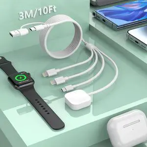 Travel 3M/10FT USB C Multi 6-in-1 Fast Charging iWatch Charger Cable,USB A/USB C Watch Charger+Lightning*2+Type C Cord Combo for Smart Watch Series9 8 7 6 5 SE/iPhone15 14 13/// Travel 3M/10FT USB C Multi 6-in-1 Fast Charging iWatch Charger Cable,USB A/USB C Watch Charger+Lightning*2+Type C Cord Combo for Smart Watch Series9 8 7 6 5 SE/iPhone15 14 13///