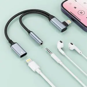 Right Angle 2-in-1 Lightning to 3.5mm Audio Aux Jack Headphone + Charge Cable Adapter ,90 Degree Earphone Converter Splitter for Music+Charge+HiFi with 14 13 12 11 MFi Certified Right Angle 2-in-1 Lightning to 3.5mm Audio Aux Jack Headphone + Charge Cable Adapter ,90 Degree Earphone Converter Splitter for Music+Charge+HiFi with 14 13 12 11 MFi Certified