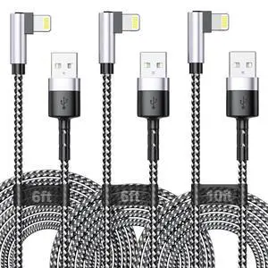3Pack Right Angle Long Charge Cable, 90 Degree USB A to Lightning Cable 6FT/2M*2+10FT/3M,Nylon Braided Sync Data Charger Cable, Fast Charge Cord for 14 13 12 11 Pro Max Xr 8 7 Plus 3Pack Right Angle Long Charge Cable, 90 Degree USB A to Lightning Cable 6FT/2M*2+10FT/3M,Nylon Braided Sync Data Charger Cable, Fast Charge Cord for 14 13 12 11 Pro Max Xr 8 7 Plus
