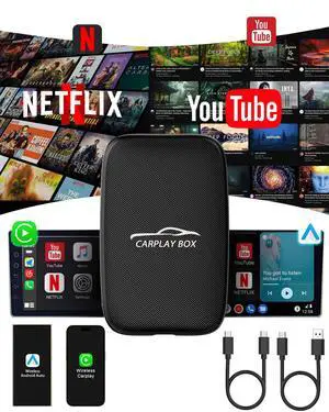 5-in-1 Wireless CarPlay Adapter and Android Auto Wireless Adapter, Carplay Wireless Adapter with Netflix YouTube TF Card, Magic Ai Box for OEM Wired Car Play Cars, Plug & Play, Easy Setup 5-in-1 Wireless CarPlay Adapter and Android Auto Wireless Adapter, Carplay Wireless Adapter with Netflix YouTube TF Card, Magic Ai Box for OEM Wired Car Play Cars, Plug & Play, Easy Setup