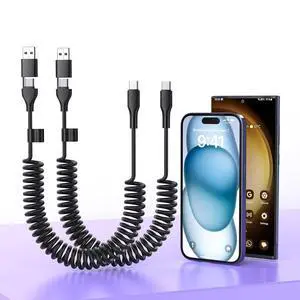 2 Pack CarPlay Multi Coiled 3-in-1 USBA/Type C to USB-C Short Car Cable Combo for 16 15 Pro Max Plus,4FT Fast Charge &Data Sync Charger Cord for , Pro,,Pixel,Android Auto 2 Pack CarPlay Multi Coiled 3-in-1 USBA/Type C to USB-C Short Car Cable Combo for 16 15 Pro Max Plus,4FT Fast Charge &Data Sync Charger Cord for , Pro,,Pixel,Android Auto