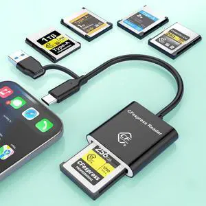 Type A CFexpress USB C&USB A 2-in-1 Type A Card Reader for iPhone,USB 3.2 (Gen 2) 10Gbps CFexpress Adapter for iPhone 16 15/iPad/Samsung/Laptops/Tablets with Windows/Mac/Linux/Android-Plug&Play Type A CFexpress USB C&USB A 2-in-1 Type A Card Reader for iPhone,USB 3.2 (Gen 2) 10Gbps CFexpress Adapter for iPhone 16 15/iPad/Samsung/Laptops/Tablets with Windows/Mac/Linux/Android-Plug&Play