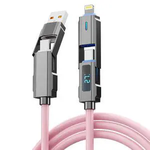 USB C/Lightning 4-in-1 Universal Multi USB Charging Cable LED Display for iPhonePink 240W Max Fast Charge Cord & Data Transfer Apple iPhone 16/15/14/13, iPad, Samsung, MacBook, iPad,Tablets -5FT USB C/Lightning 4-in-1 Universal Multi USB Charging Cable LED Display for iPhonePink 240W Max Fast Charge Cord & Data Transfer Apple iPhone 16/15/14/13, iPad, Samsung, MacBook, iPad,Tablets -5FT