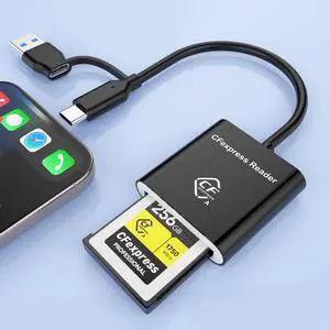 2-in-1 Type B CFexpress USB C&USB A Type B Card Reader for iPhone,USB 3.2 (Gen 2) 10Gbps CFexpress Adapter for iPhone 16 15/iPad/Samsung/Laptops/Tablets with Windows/Mac/Linux/Android-Plug&Play 2-in-1 Type B CFexpress USB C&USB A Type B Card Reader for iPhone,USB 3.2 (Gen 2) 10Gbps CFexpress Adapter for iPhone 16 15/iPad/Samsung/Laptops/Tablets with Windows/Mac/Linux/Android-Plug&Play