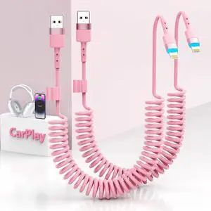 2Pack Apple CarPlay USB A to Lightning iPhone Coiled Charger Cable for Car,4Ft Short Charging Cord Sync Data Retractable Charger Connector for iPhone 14/13/12/11 SE/Xr/iPadMFi Certified-Pink 2Pack Apple CarPlay USB A to Lightning iPhone Coiled Charger Cable for Car,4Ft Short Charging Cord Sync Data Retractable Charger Connector for iPhone 14/13/12/11 SE/Xr/iPadMFi Certified-Pink