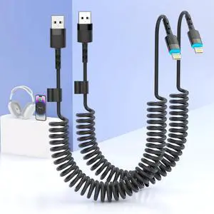 2Pack Apple CarPlay USB A to Lightning iPhone Coiled Charger Cable for Car,4Ft Short Charging Cord Sync Data Retractable Charger Connector for iPhone 14/13/12/11 SE/Xr/iPadMFi Certified-Black 2Pack Apple CarPlay USB A to Lightning iPhone Coiled Charger Cable for Car,4Ft Short Charging Cord Sync Data Retractable Charger Connector for iPhone 14/13/12/11 SE/Xr/iPadMFi Certified-Black