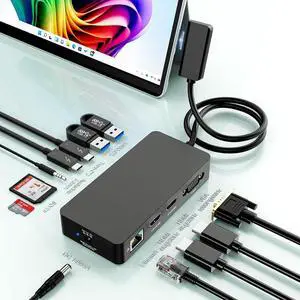Docking Station 12 in 1 Triple Displays for Surface Dock,4K Dual HDMI+VGA with Power Adapter for Surface Pro 12/11/10/9/8/X/7/6/5/4/3,Surface Laptop 7/6/5/4/3/2/1,Surface Book Go Docking Station 12 in 1 Triple Displays for Surface Dock,4K Dual HDMI+VGA with Power Adapter for Surface Pro 12/11/10/9/8/X/7/6/5/4/3,Surface Laptop 7/6/5/4/3/2/1,Surface Book Go