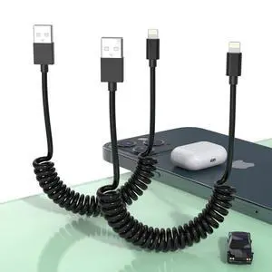 2Pack CarPlay USB iPhone Coiled Lightning Charging Cable for Car/Uber,3Ft Apple Short Charging Cord Sync Data Retractable Charger Adapter Connector for iPhone 15/14/13/SE/Xr/iPad/AirPods[MFi Certified 2Pack CarPlay USB iPhone Coiled Lightning Charging Cable for Car/Uber,3Ft Apple Short Charging Cord Sync Data Retractable Charger Adapter Connector for iPhone 15/14/13/SE/Xr/iPad/AirPods[MFi Certified