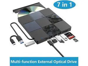 7 in 1 External CD DVD Drive, USB 3.0 Type-C CD DVD +/- RW Burner Plug and Play Optical Drive for Laptop PC Windows 11/10 Mac OS 7 in 1 External CD DVD Drive, USB 3.0 Type-C CD DVD +/- RW Burner Plug and Play Optical Drive for Laptop PC Windows 11/10 Mac OS