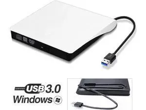 White Slim External CD DVD Drive USB3.0 Portable CD DVD +/-RW Burner Rewriter Compatible with Windows Linux Mac Laptop Desktop PC White Slim External CD DVD Drive USB3.0 Portable CD DVD +/-RW Burner Rewriter Compatible with Windows Linux Mac Laptop Desktop PC