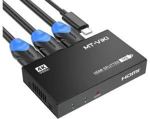 MT-VIKI Upgraded Slim Powered 1 in 2 Out HDMI Splitter, 1x2 Mirror Distributor Support 4K@30Hz for Dual Monitors PS4 Fire Stick HDTV Projector MT-VIKI Upgraded Slim Powered 1 in 2 Out HDMI Splitter, 1x2 Mirror Distributor Support 4K@30Hz for Dual Monitors PS4 Fire Stick HDTV Projector