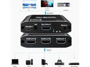 3 in 1 Out HDMI Switch with Remote Control, 4K@60Hz 3x1 HDMI Video Switcher Adapter OZQ3-1 Compatible with DVD HDTV TV Box PS4 3 in 1 Out HDMI Switch with Remote Control, 4K@60Hz 3x1 HDMI Video Switcher Adapter OZQ3-1 Compatible with DVD HDTV TV Box PS4