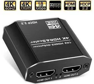 1 in 2 Out HDMI Splitter 1x2 with 4 Adjustable EDID Modes, HDMI 2.0b 4K@60Hz Dual Monitor Splitter, Supports HDCP2.2, RGB 4:4:4, 3D & Full HD 1080P for Gaming & Office Display 1 in 2 Out HDMI Splitter 1x2 with 4 Adjustable EDID Modes, HDMI 2.0b 4K@60Hz Dual Monitor Splitter, Supports HDCP2.2, RGB 4:4:4, 3D & Full HD 1080P for Gaming & Office Display