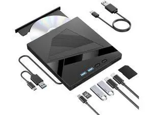 7 in 1 External CD DVD Burner USB3.0 Type-C Optical Drive with SD TF Card Reader, Compatible with Windows XP/7/8/10 Linux Mac OS Laptop Desktop PC 7 in 1 External CD DVD Burner USB3.0 Type-C Optical Drive with SD TF Card Reader, Compatible with Windows XP/7/8/10 Linux Mac OS Laptop Desktop PC