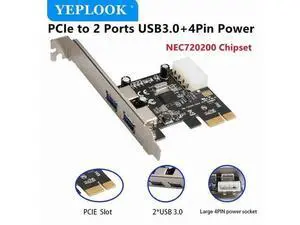 PCIe 1X to 2-Port USB3.0 Expansion Card with IDE 4Pin Power Port, 5Gbps High Speed PCI Express Riser Adapter Built-in NEC720200 Controller Chip PCIe 1X to 2-Port USB3.0 Expansion Card with IDE 4Pin Power Port, 5Gbps High Speed PCI Express Riser Adapter Built-in NEC720200 Controller Chip