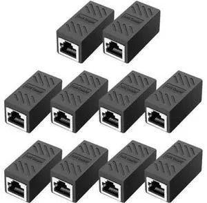 10 Pack Black Inline RJ45 Female to Female Ethernet Coupler, Cat7/Cat6/Cat5e Universal 8P8C LAN Cable Extension Connector Adapter 10 Pack Black Inline RJ45 Female to Female Ethernet Coupler, Cat7/Cat6/Cat5e Universal 8P8C LAN Cable Extension Connector Adapter