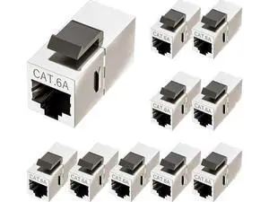 10 Pack Cat6a Shielded RJ45 Keystone Coupler, Female to Female Ethernet Extender 10 Pack Cat6a Shielded RJ45 Keystone Coupler, Female to Female Ethernet Extender