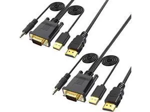 2 Pack 6FT VGA Male to HDMI Male Converter Cable with USB Power & 3.5mm Audio, 1080P@60Hz Digital Video Cord for PC Laptop to HDMI TV Monitor Projector 2 Pack 6FT VGA Male to HDMI Male Converter Cable with USB Power & 3.5mm Audio, 1080P@60Hz Digital Video Cord for PC Laptop to HDMI TV Monitor Projector