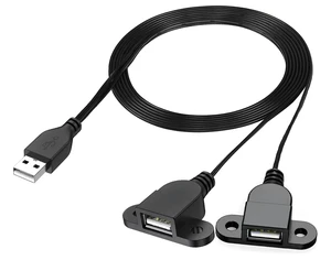USB Charging Extension Cable Male to Dual Female, USB 2.0 Charging Port 1 to 2 Panel Mount with Screw Hole USB Charging Extension Cable Male to Dual Female, USB 2.0 Charging Port 1 to 2 Panel Mount with Screw Hole