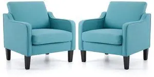 Accent Chairs Set of 2 Blue Linen Living Room Chairs Reading Chair for Bedroom Scooped Arm Chair Mid Century Modern Accent Chair Upholstered Comfy Chair for Apartment, Waiting Room Accent Chairs Set of 2 Blue Linen Living Room Chairs Reading Chair for Bedroom Scooped Arm Chair Mid Century Modern Accent Chair Upholstered Comfy Chair for Apartment, Waiting Room