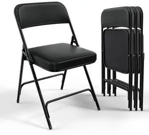 Padded Folding Chairs with Thick Seat Cushion, Portable, Durable & Extra Comfortable Foldable Chairs for Indoor & Outdoor Events, Banquet, Party, Dinning, Work, Craft, PU, Black, 4 Pack Padded Folding Chairs with Thick Seat Cushion, Portable, Durable & Extra Comfortable Foldable Chairs for Indoor & Outdoor Events, Banquet, Party, Dinning, Work, Craft, PU, Black, 4 Pack