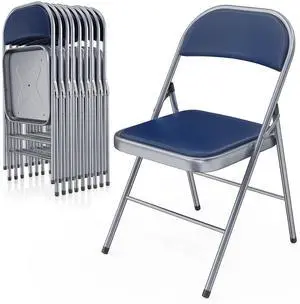 10 Pack Folding Chairs with Padded Seats, Metal Frame with Pu Leather Seat & Back, Capacity 350 lbs, Blue 10 Pack Folding Chairs with Padded Seats, Metal Frame with Pu Leather Seat & Back, Capacity 350 lbs, Blue