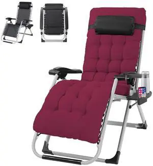 Padded Zero Gravity Chair, Lounge Chair with Removable Cushion & Tray Folding Reclining Patio Chairs Recliner Chair for LawnIndoor Outdoor-Red Padded Zero Gravity Chair, Lounge Chair with Removable Cushion & Tray Folding Reclining Patio Chairs Recliner Chair for LawnIndoor Outdoor-Red