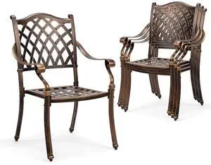 Patio Chairs Set of 4 - Stackable Outdoor Cast Aluminum Dining Chairs with Vintage Bronze Finish and Diamond Pattern, Metal Armchairs for Poolside, Backyard, Balcony (No Cushion) Patio Chairs Set of 4 - Stackable Outdoor Cast Aluminum Dining Chairs with Vintage Bronze Finish and Diamond Pattern, Metal Armchairs for Poolside, Backyard, Balcony (No Cushion)