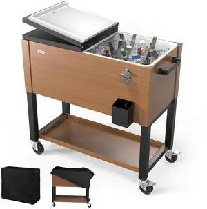 80 Quart Rolling Ice Chest on Wheels, Patio Cooler Cart, Beverage Rolling Cooler for Outdoor Patio Deck Party 80 Quart Rolling Ice Chest on Wheels, Patio Cooler Cart, Beverage Rolling Cooler for Outdoor Patio Deck Party