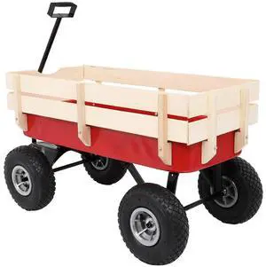 Cargo Wagon Garden Cart, All Terrain Wagon with Wood Railing 10-inch Pneumatic Turf Tires Children Garden Outdoor Cargo Wagon Garden Cart, All Terrain Wagon with Wood Railing 10-inch Pneumatic Turf Tires Children Garden Outdoor