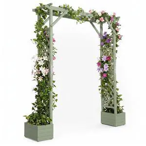 Wooden Garden Arbor with Planter, Wedding Arch for Ceremony, Wood Garden Arbour Trellis for Plant Climbing, Pergola for Garden Backyard, Lawn, Outdoor (Olive Green) Wooden Garden Arbor with Planter, Wedding Arch for Ceremony, Wood Garden Arbour Trellis for Plant Climbing, Pergola for Garden Backyard, Lawn, Outdoor (Olive Green)